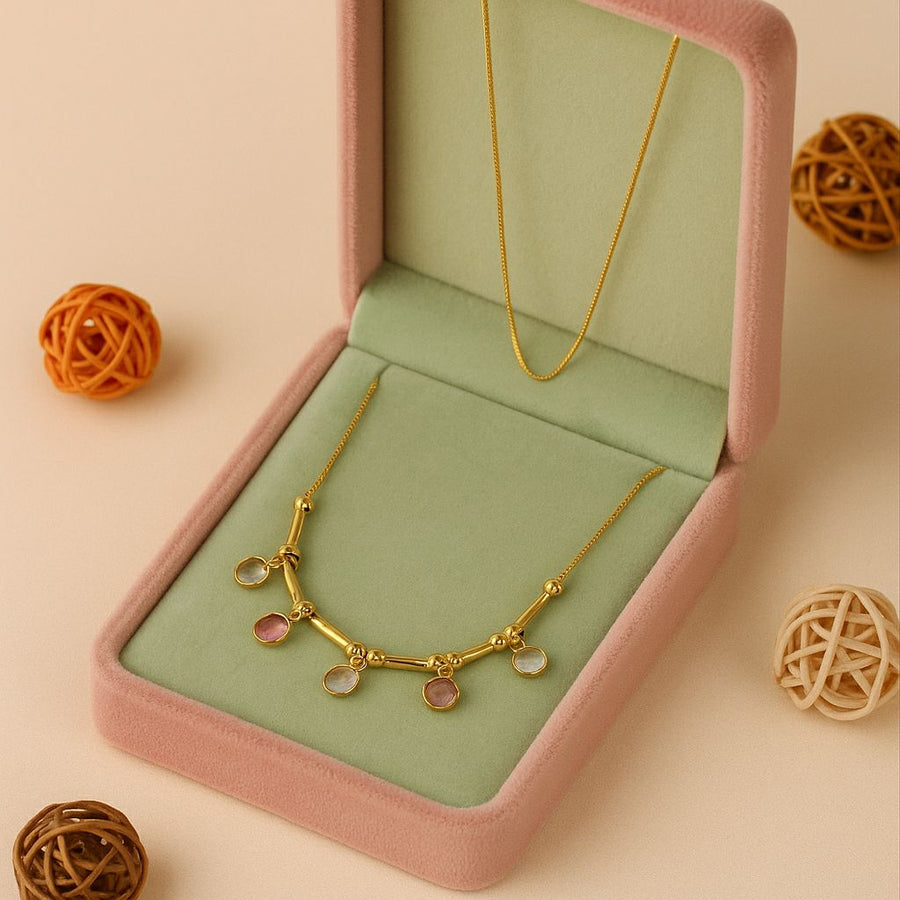 Golden Glow Gem Drop Necklace